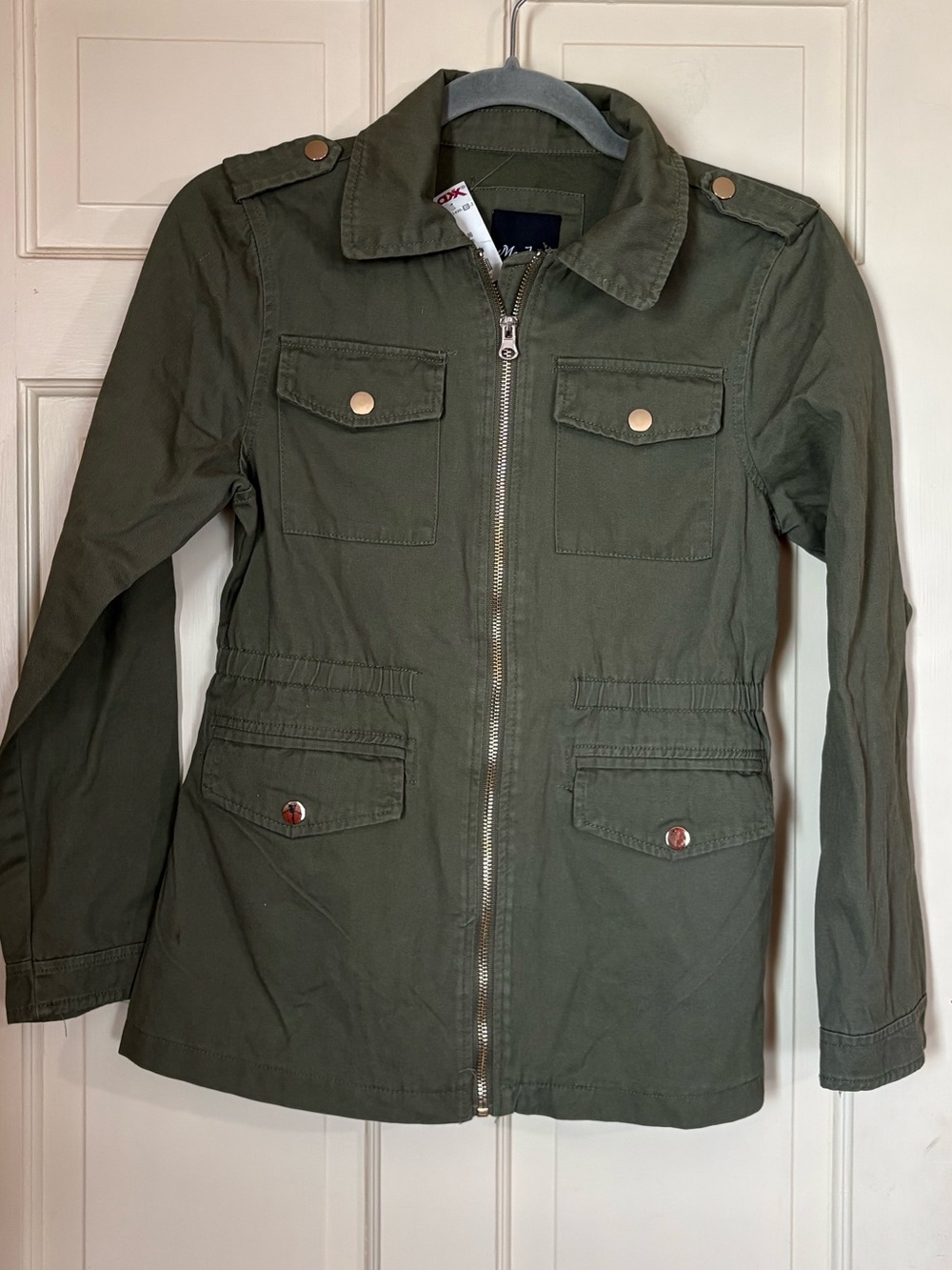 Kids Me Jane Utility Jacket Green Gold Size 12 Zipper Front Pockets New